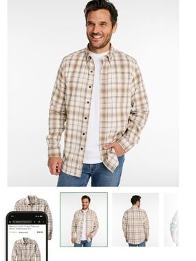 L.L. Bean Beige and White Plaid Casual Button-Down Shirt 100% Cotton